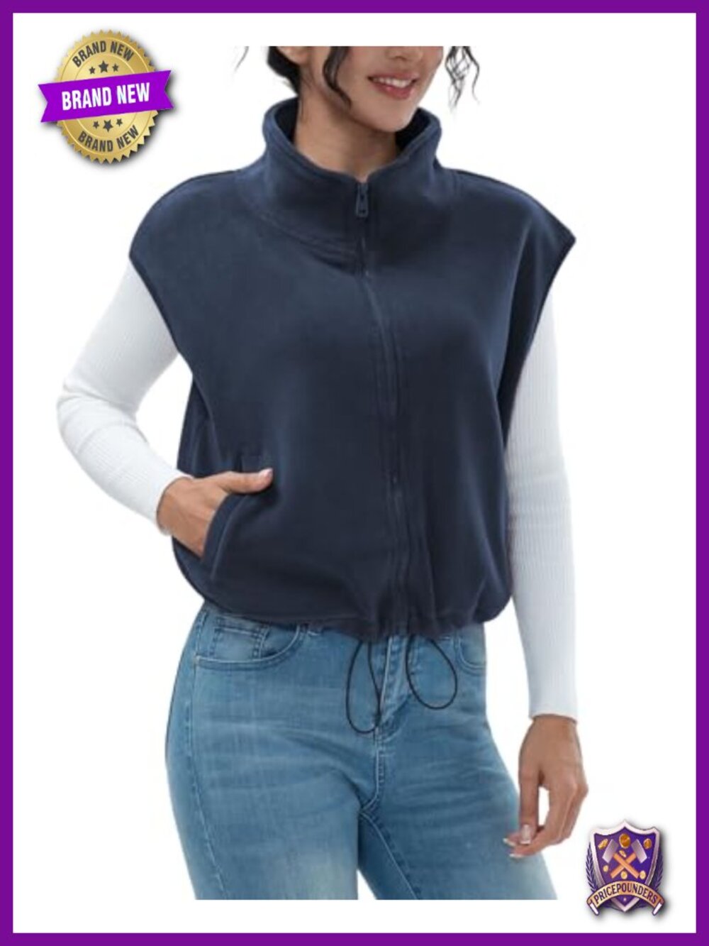 Womens Full Zip Fleece Vest Sherpa Cropped Stand Collar Sleeveless Winter Coat